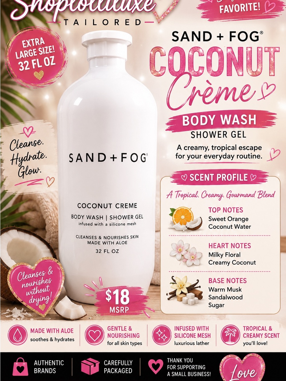 Sand + Fog Coconut Crème Body Wash — White